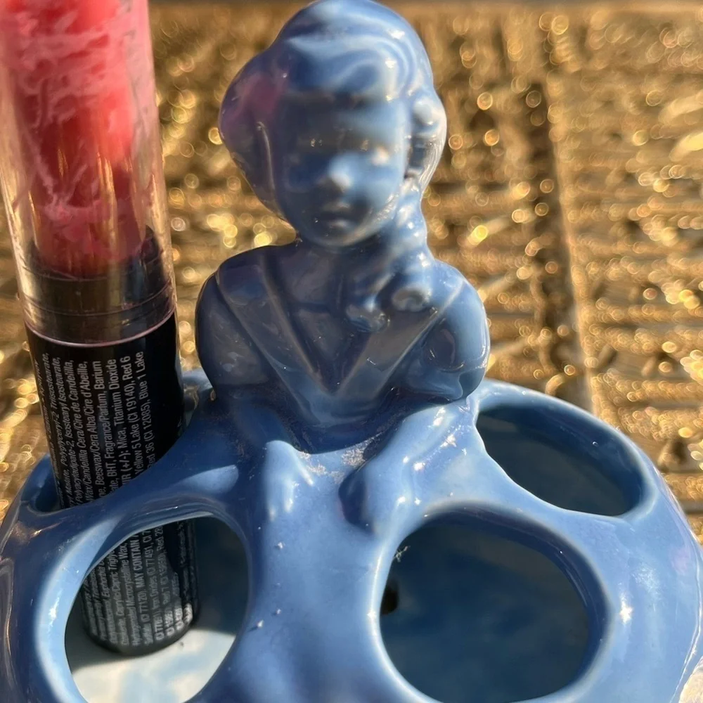 Vintage ceramic Victorian lady lipstick holder